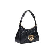 Schwarzes gestepptes Leder Love Moschino Handtasche mit goldfarbenen Logo-Beschlägen aus Polyurethan, Maße: B 8 x H 17 x L 8 cm