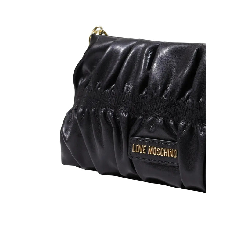 Love Moschino Schwarze Damenhandtasche aus Polyurethan, 27 cm, mit glänzender, geraffter Lederstruktur und goldfarbenen Beschlägen