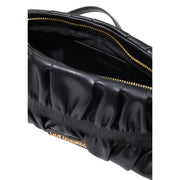 Love Moschino Schwarze, gesteppte Damen-Umhängetasche aus Leder mit Raffungen und goldfarbenen Beschlägen, 27 cm, aus Polyurethan