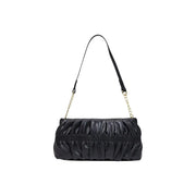 Love Moschino Damen-Schultertasche aus schwarzem, gerafftem Polyurethanleder mit goldfarbenem Kettenriemen, 27 cm