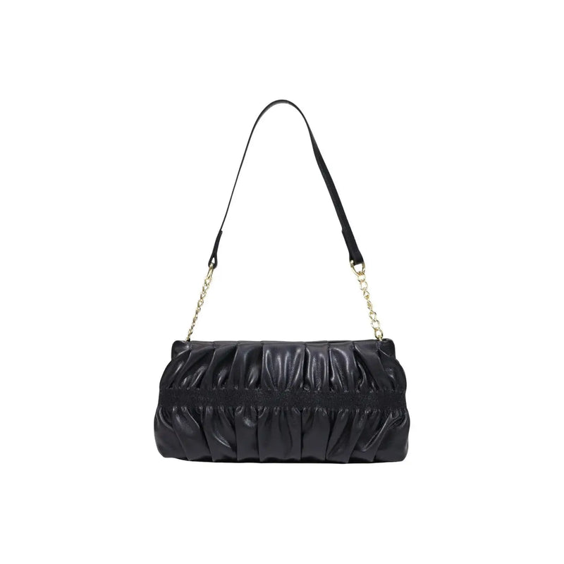 Love Moschino Damen-Schultertasche aus schwarzem, gerafftem Polyurethanleder mit goldfarbenem Kettenriemen, 27 cm
