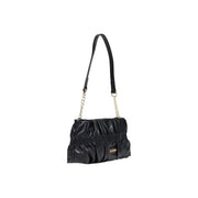 Love Moschino Schwarze, geraffte Damen-Umhängetasche aus Leder mit goldfarbenem Kettenriemen und Markenplakette, 27 cm