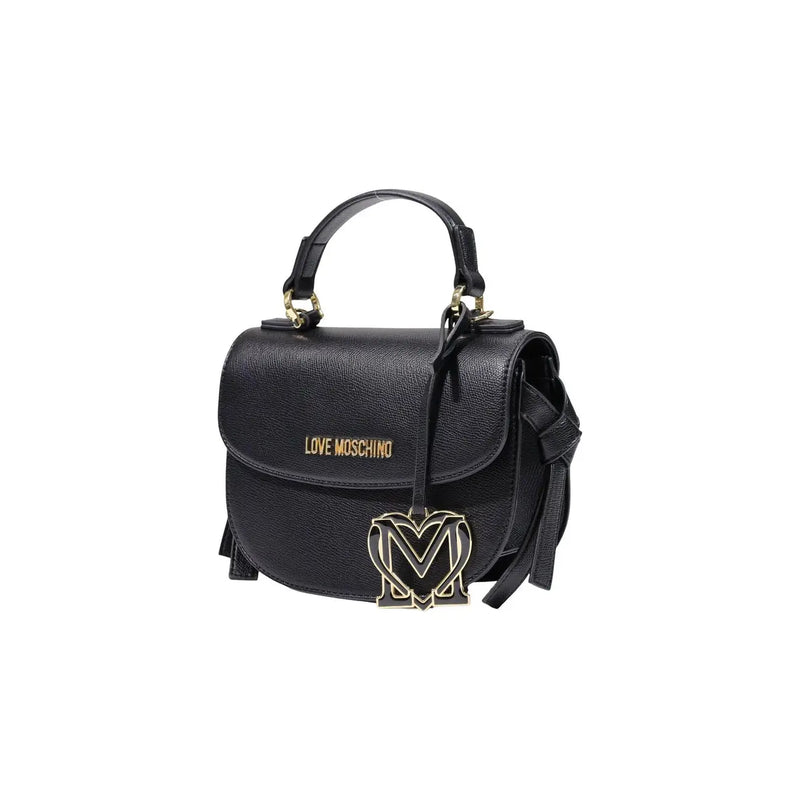 Love Moschino Damenhandtasche aus schwarzem Polyurethan mit strukturiertem Leder, goldfarbenem Logo-Emblem und Griffbeschlägen