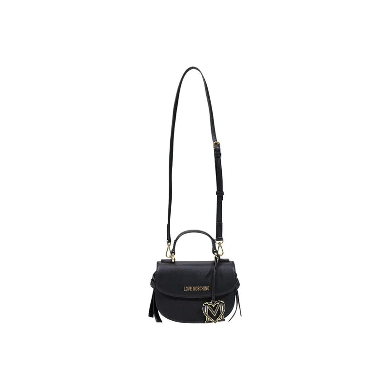 Love Moschino Damenhandtasche aus schwarzem Polyurethan mit goldfarbenem Herzlogo-Anhänger und verstellbarem, passendem Riemen