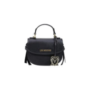 Love Moschino Schwarze Damenhandtasche aus strukturiertem Leder mit goldfarbenem Logo-Emblem und herzförmigem Anhänger, Maße: B 21 x H 17 x L 8 cm
