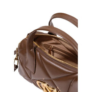 Love Moschino Braune, gesteppte Damenhandtasche aus Polyurethan mit goldfarbenen Beschlägen und markantem Logoverschluss, 26 x 15 cm