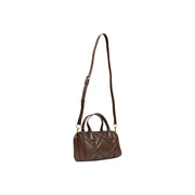 Love Moschino braune, gesteppte Damenhandtasche aus Leder mit strukturiertem geometrischem Muster und zwei top Griffe 26x15cm