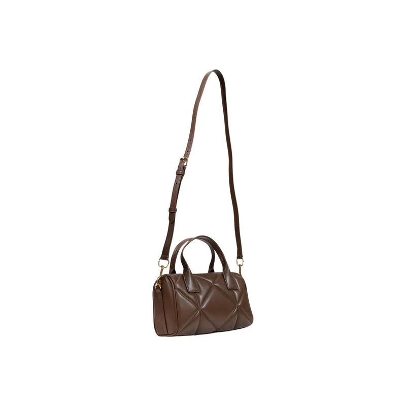 Love Moschino braune, gesteppte Damenhandtasche aus Leder mit strukturiertem geometrischem Muster und zwei top Griffe 26x15cm