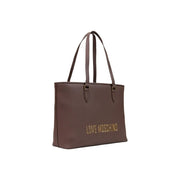 Braune Love Moschino Tragetasche mit goldfarbenem Schriftzug und passenden Ledergriffen aus Polyurethan