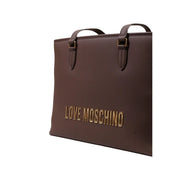 Braune Ledertasche von love moschino mit goldfarbenem Schriftzug und passenden Beschlägen aus Polyurethan