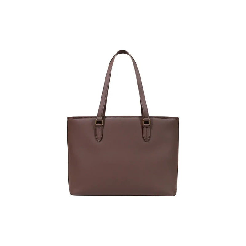 Love Moschino braune Damen-Ledertasche mit zwei top Griffe und Metallbeschläge aus Polyurethan