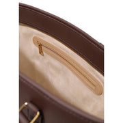 Love Moschino Braune Damenhandtasche aus Leder mit beigefarbenem Wildlederfutter und goldfarbenen Reißverschlüssen aus Polyurethan