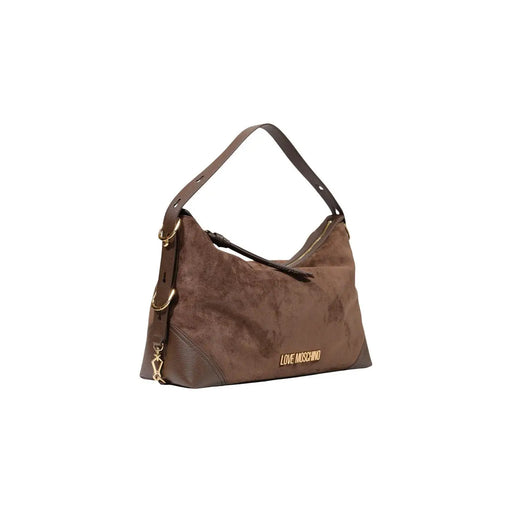 Love Moschino Braune Damen-Hobo-Handtasche aus Polyester mit brauner Wildlederoptik und goldfarbenen Beschlägen