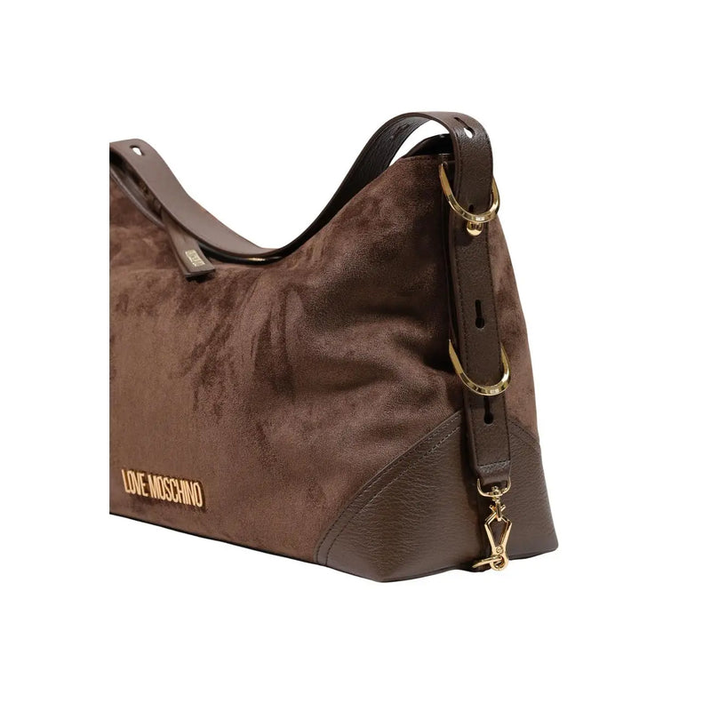 Love Moschino Damen-Schultertasche aus braunem Wildleder mit goldfarbenen Beschlägen und abnehmbarem Riemen, Polyester, 10 x 25 cm