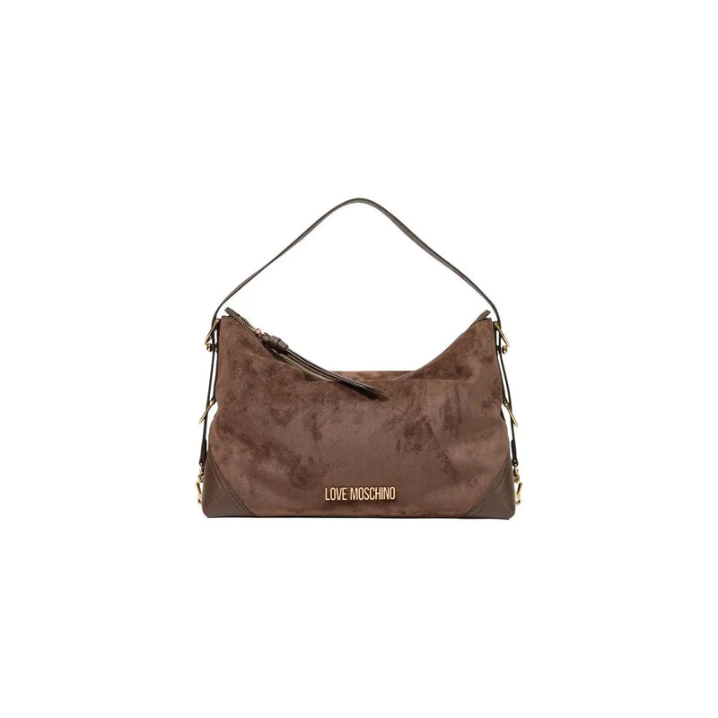 Love Moschino Braune Hobo-Tasche aus Wildleder für Damen mit dunkelbraunen Lederakzenten und goldfarbenen Beschlägen, 10 x 25 cm, aus Polyester