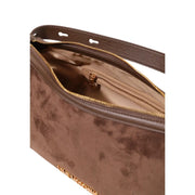 Love Moschino Damenhandtasche aus braunem Polyester mit brauner Wildleder-Schultertasche, goldfarbenem Reißverschluss und Beschlägen