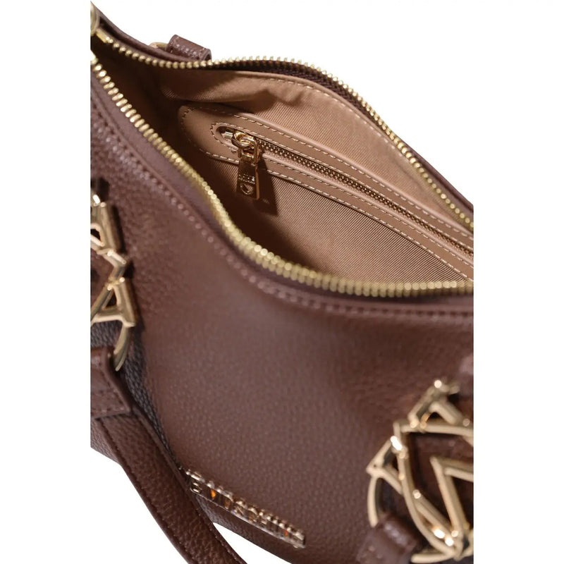 Love Moschino Damen-Umhängetasche aus braunem Polyurethan mit goldfarbenen Beschlägen und markantem Logoverschluss, 27 cm