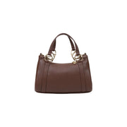Love Moschino Braune Schultertasche aus genarbtem Leder für Damen mit goldfarbenen runden Beschlägen, 27 cm