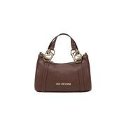 Love Moschino Damen-Schultertasche aus braunem, strukturiertem Leder mit goldfarbenen Metallbeschlägen und gesticktem Logo, 27 cm