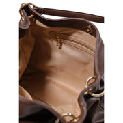 Love Moschino Braune Damen-Tragetasche aus Polyurethan mit goldfarbenen Beschlägen und beigefarbenem Innenfutter
