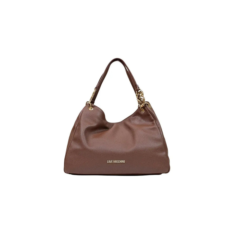 Love Moschino Damen-Tragetasche aus braunem Polyurethan mit goldfarbenen Kettenakzenten und Love Moschino-Logo