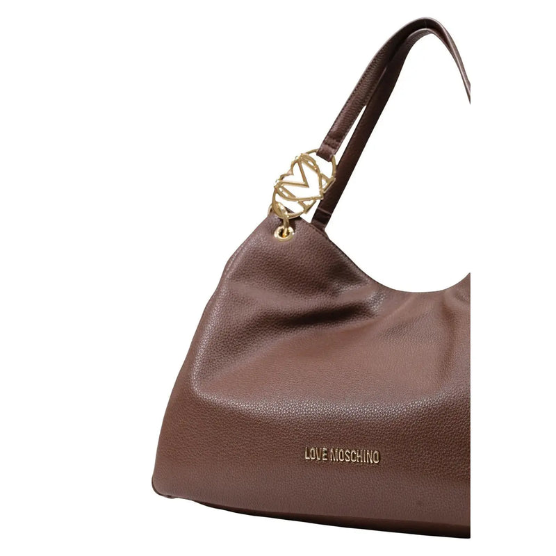 Love Moschino Damen-Hobotasche aus braunem, strukturiertem Leder mit goldfarbenen Metallbeschlägen mit Logo und geprägtem Markenlogo