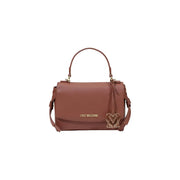Braune Moschino Love Schultertasche aus Leder für Damen mit goldfarbenen Beschlägen, herzförmigem Logo-Anhänger und Polyurethan-Verschluss, W27