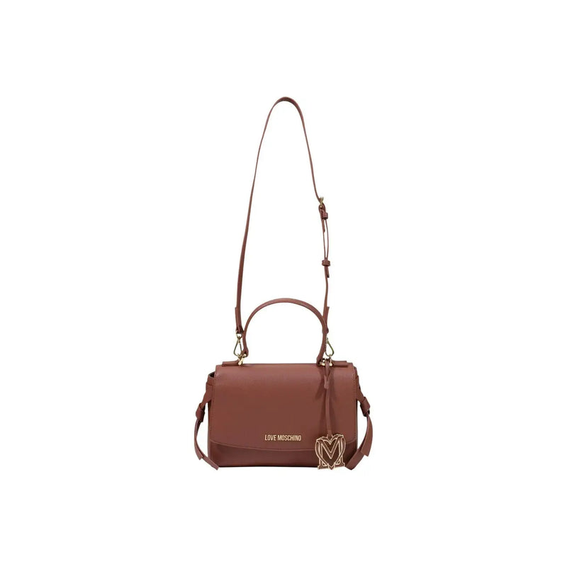 Love Moschino Braune Damen-Schultertasche aus Polyurethan mit goldfarbenem Herzlogo-Anhänger und top handhaben