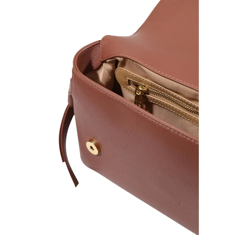 Love Moschino Braune Damen-Schultertasche aus taupefarbenem Polyurethanleder mit goldfarbenem Knopfverschluss und Reißverschlussfutter