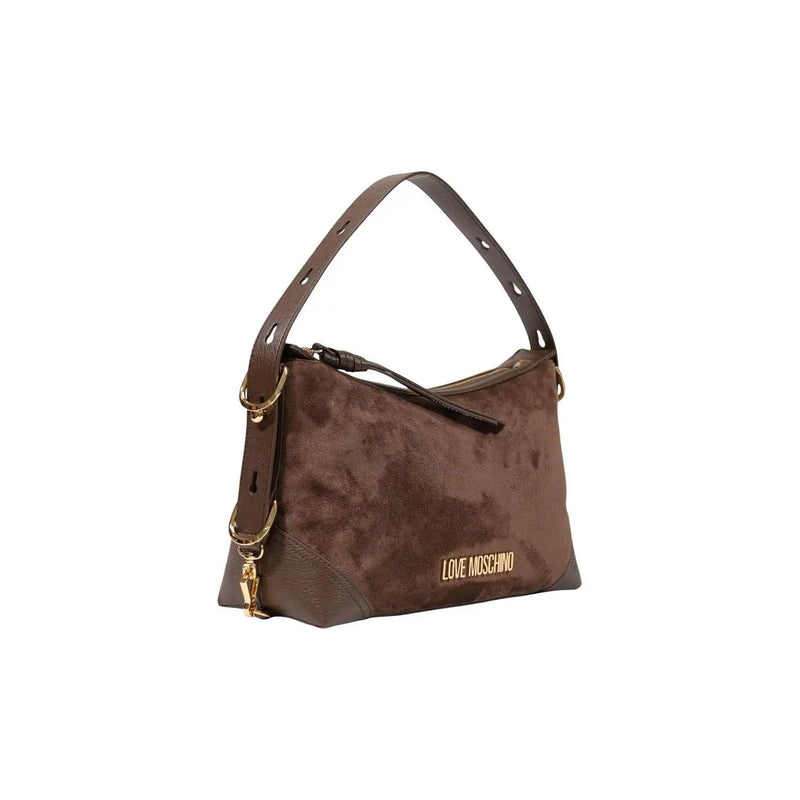 Love Moschino Braune Damen-Schultertasche aus Wildleder mit goldfarbenen Beschlägen und abnehmbarem Riemen, Größe 18 cm