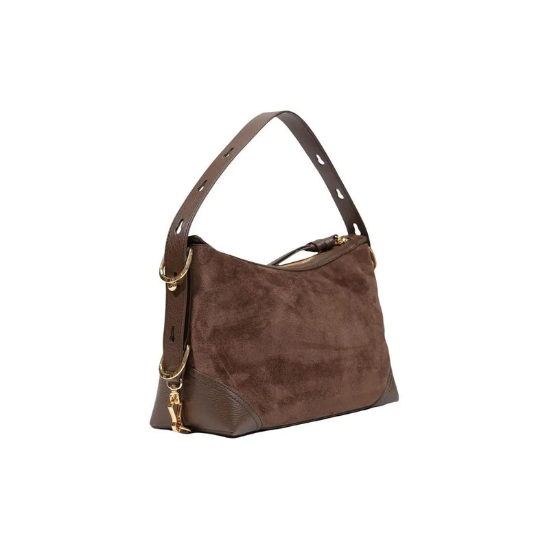 Love Moschino Braune Damen-Schultertasche aus Wildleder mit goldfarbenen Beschlägen und strukturierter, lässiger Silhouette, 18 cm