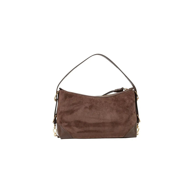 Love Moschino Braune Damenhandtasche aus Wildleder, 18 cm, mit dunkelbraunen Lederakzenten und goldfarbenen Beschlägen, Schultertasche