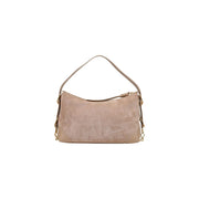 Love Moschino Damenhandtasche, beigefarbene Hobo-Tasche aus Wildleder mit goldfarbenen Beschlägen und abnehmbarem Schulterriemen, 18 cm
