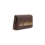 Braun Love Moschino Clutch-Handtasche aus Polyurethan mit goldfarbenem Schriftzug und Kettenriemen, 5 x 13 x 5 cm