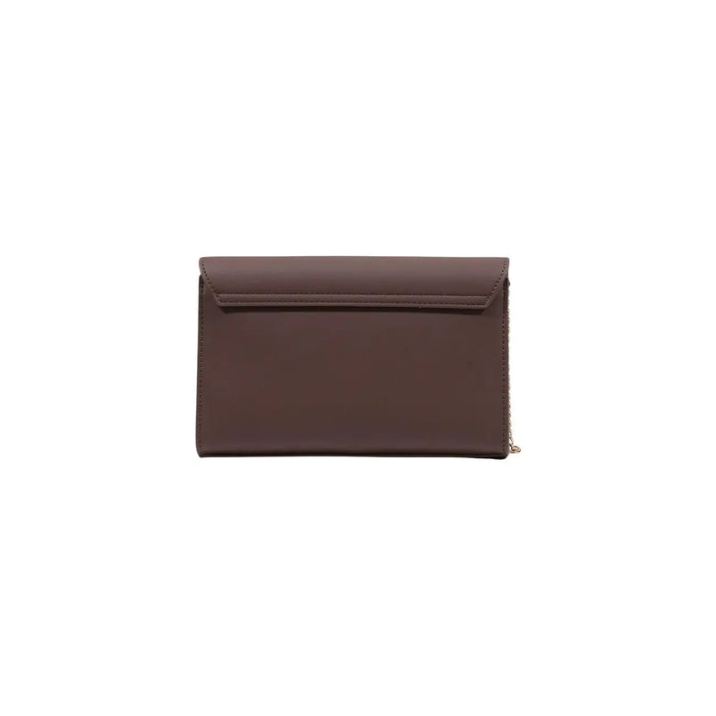 Ein elegantes, minimalistisches braunes Polyurethan Love Moschino Damen-Clutch mit dezentem Glanz und sauberen Kantennähten