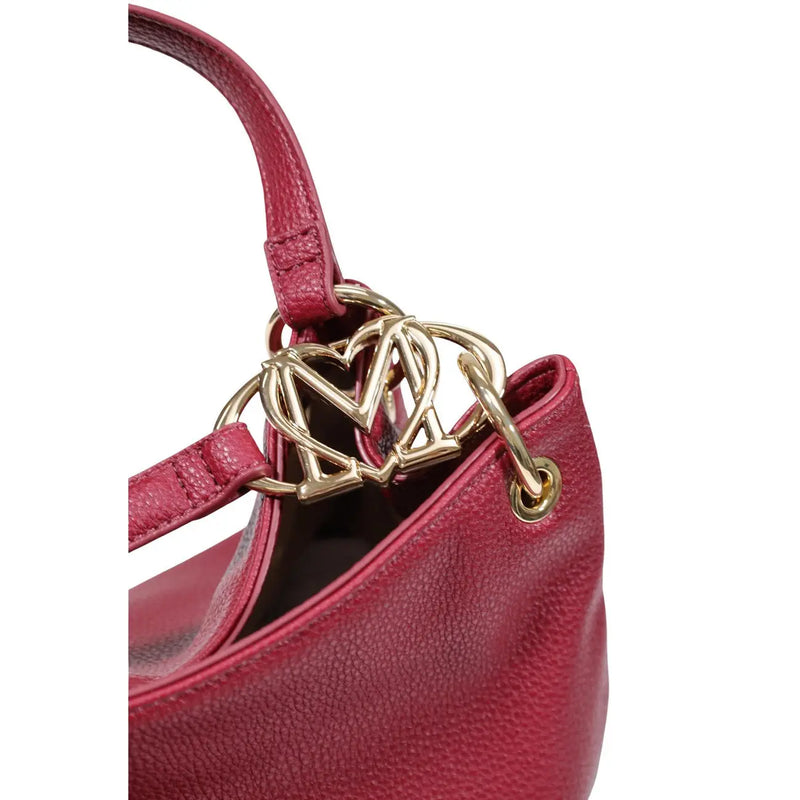 Love Moschino Rote Damenhandtasche aus Leder mit goldfarbenem, herzförmigem Logoverschluss aus Polyurethan