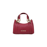 Ein burgunderfarbenes, strukturiertes Leder Love Moschino Damen-Schultertasche mit goldfarbenen Beschlägen und geprägtem Logo