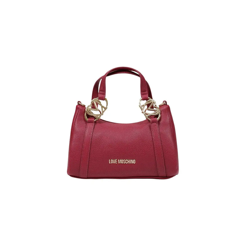 Ein burgunderfarbenes, strukturiertes Leder Love Moschino Damen-Schultertasche mit goldfarbenen Beschlägen und geprägtem Logo