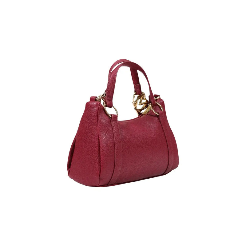 Love Moschino Damen-Schultertasche aus sattem burgunderrotem genarbtem Leder mit goldfarbenen Ketten- und Ringbeschlägen, B 27 cm