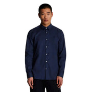 Lyle & Scott Herren-Baumwollhemd, blau, langärmlig, mit dezentem, gesticktem Logo auf der Brust und Knopfleiste