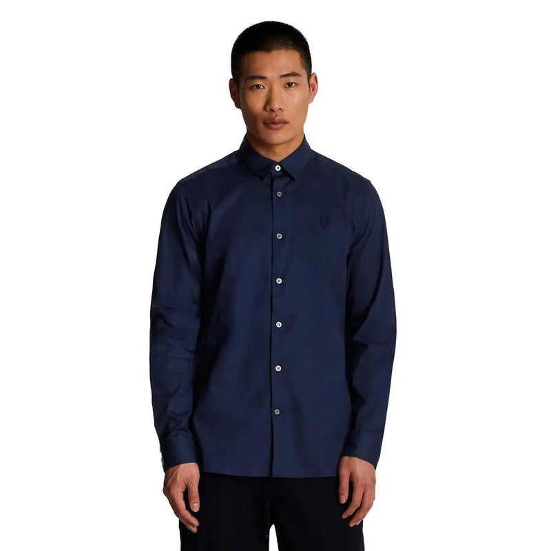 Lyle & Scott Herren-Baumwollhemd, blau, langärmlig, mit dezentem, gesticktem Logo auf der Brust und Knopfleiste