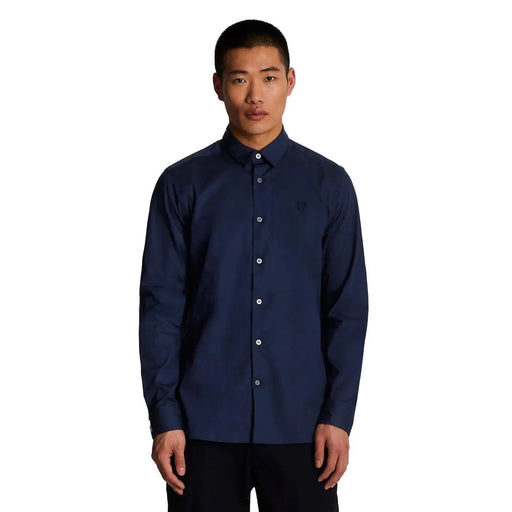 Lyle & Scott Herren-Baumwollhemd, blau, langärmlig, mit dezentem, gesticktem Logo auf der Brust und Knopfleiste