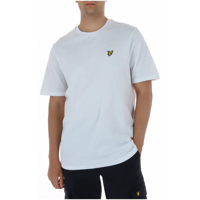 Lyle & Scott men t shirt white cotton short sleeve with a small yellow embroidered bird logo on left chest