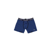 Lyle and Scott Herrenunterwäsche, blaue Baumwoll-Boxershorts mit blauen und marineblauen Streifen und schwarzem Markenbund