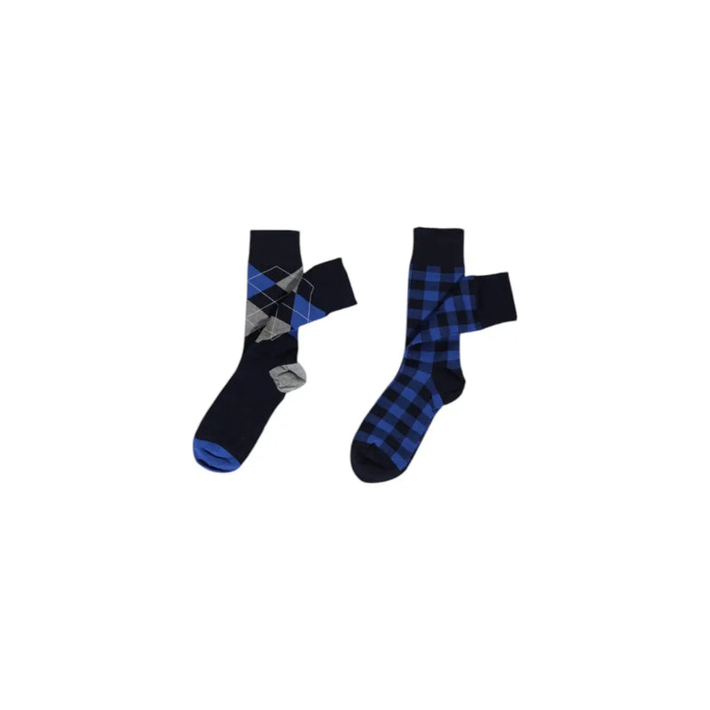 Ein Paar blaue Baumwollsocken von Lyle and Scott für Herren mit geometrischen Rauten- und auffälligen Karomustern