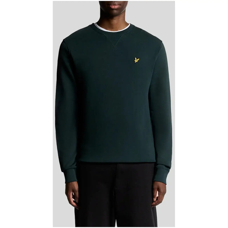 Men’s dark green long-sleeve crew neck sweatshirt with yellow bird logo from Lyle & Scott