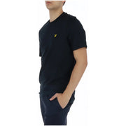 Schwarzes Kurzarmhemd t-shirt mit gelbem, gesticktem Vogellogo auf der linken Brustseite von Lyle & Scott für Männer