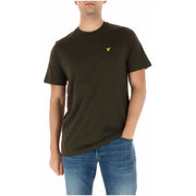 Lyle & Scott Herrenhemd aus olivgrüner Baumwolle t-shirt mit Rundhalsausschnitt und kleinem gelben Vogellogo auf der linken Brust