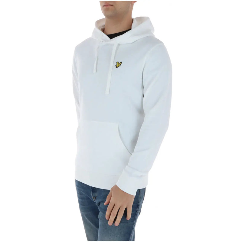Lyle & Scott men’s white printed cotton hoodie sweatshirt with a small yellow bird logo on the chest