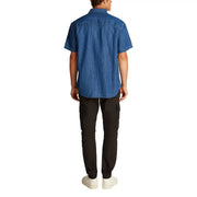 Men blue denim short sleeved shirt made of durable denim fabric ideal for casual and everyday wear